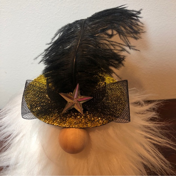 Gold Feather Gnome New Years Crystal Star Bling Bow Black White - Picture 3 of 5